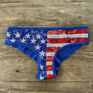 Victoria’s Secret Pink Small Sequin American Flag Panty Lace Back sexy Low Rise